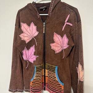 Vintage Kyber Outerwear Jacket Med Brown Fall Floral Embroidered Patchwork Y2K